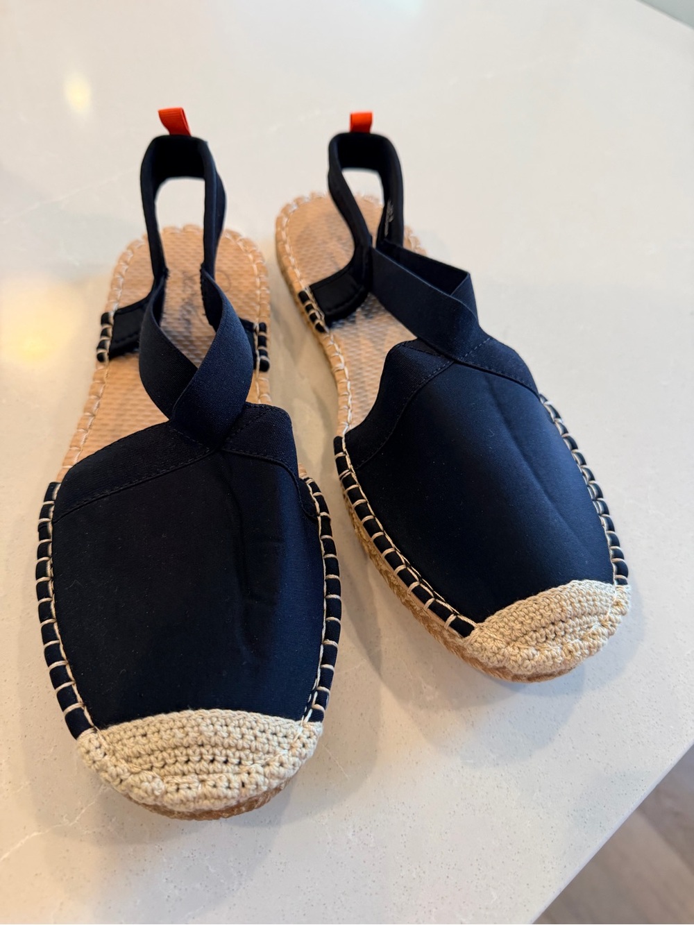 Black Espadrille Slingback Sandals with Crochet Toe Cap